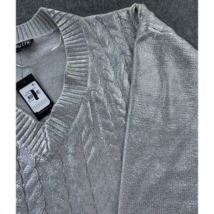 City‎ Chic Sweater Womens Medium US 18 Silver Jumper Iliana V-Neck Oversized New